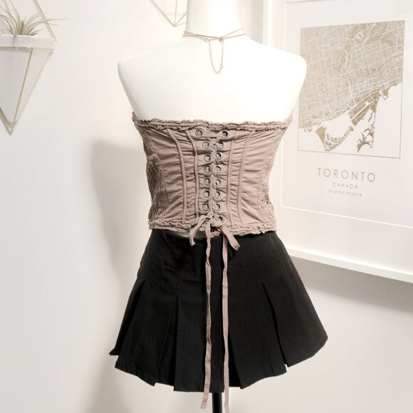 Y2K Apocalyptic Khaki Grunge Hook & Eye Lace Up Back Grommet Tube Top 🪵 H&M - Picture 5 of 9